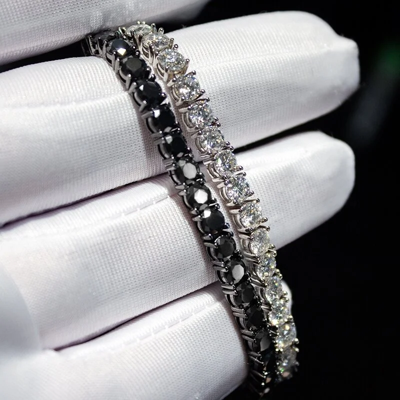 Ready to ship 4mm Black Moissanite 925 Silver Tennis Bracelet For Men