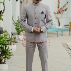 Classic Zhongshan suit for men's wedding 2-piece grey jacket pants set daily life formal meeting prom party, Manual Custom