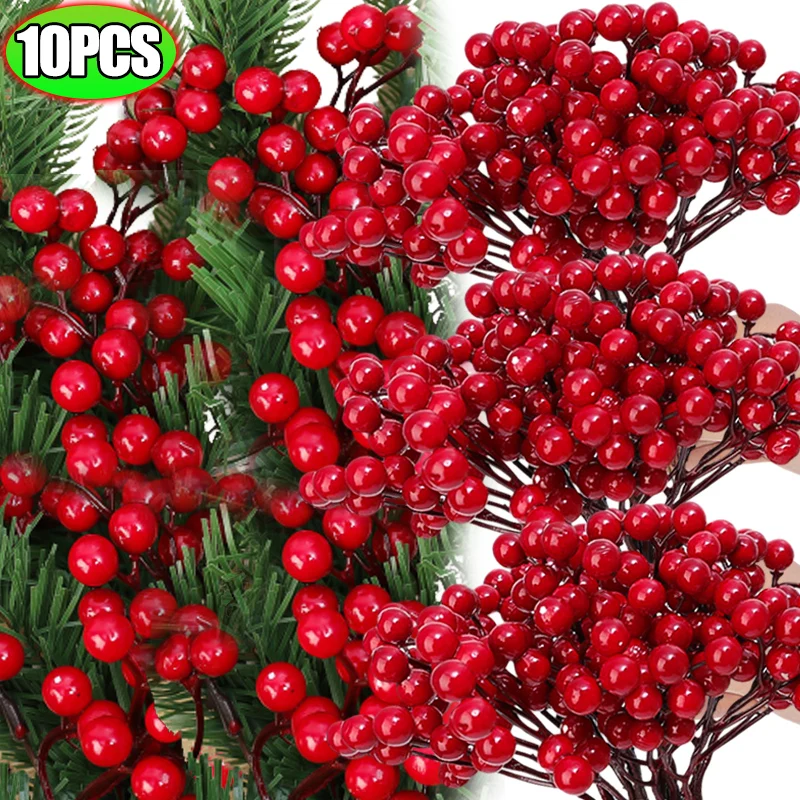 10/1PCS Christmas Red Berries Xmas Simulation Berry Branch Decor DIY Christmas Imitation Floral Home Table Decoration New Year