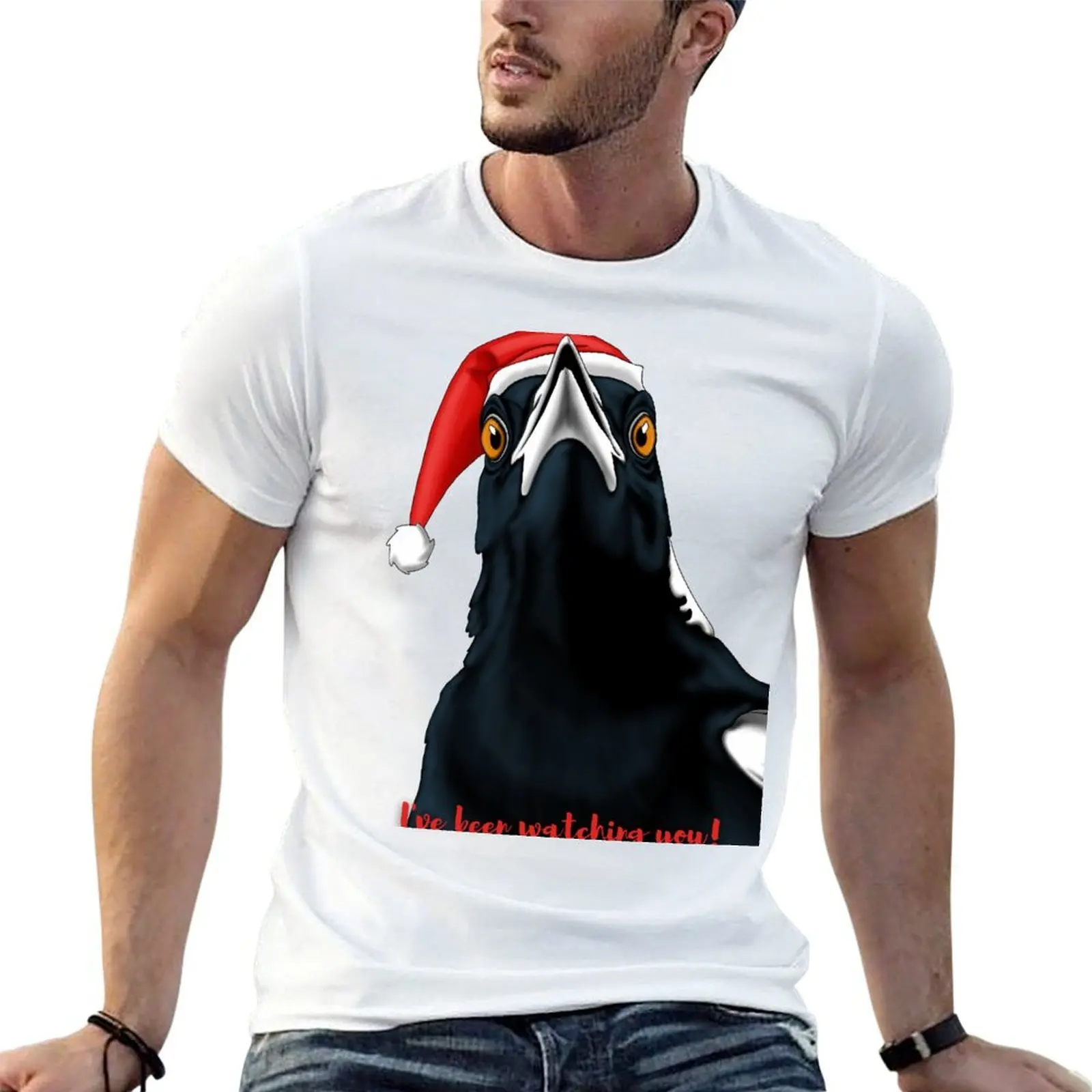 Australian Magpie Christmas Art T-Shirt cotton t shirt man cotton t shirts man 100% t shirt men 100% cotton luxury brand T-shirt