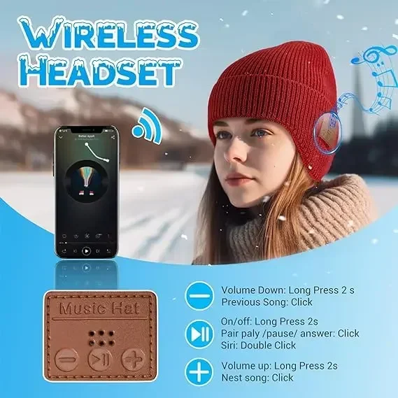 ear muffs Headset Handsfree Rechargeable Earphone Men Women knitted hat Wireless hat Bluetooth 5.0 Outdoor winter Warm Music cap