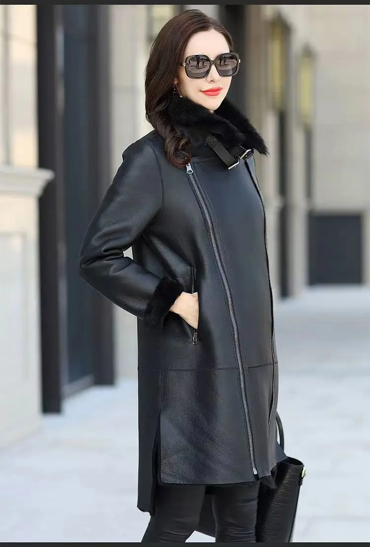 Oversized 6XL Thicken PU Leather Jacket Women's 2026 Winter Warm Faux Mink Fur Coat Female Loose Windproof Parka Long Overcoat
