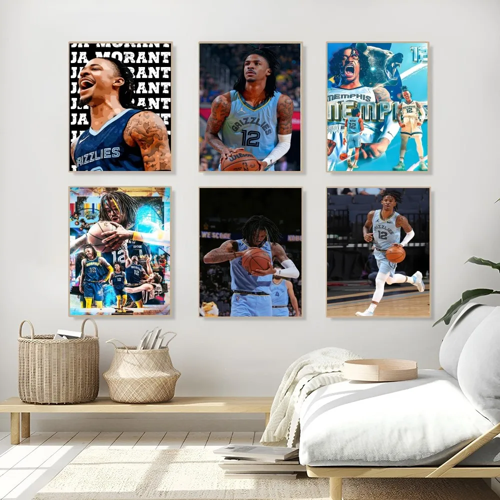 1PC JA MORANT Poster Self-adhesive Art Waterproof Paper Sticker Coffee House Bar Room Wall Decor