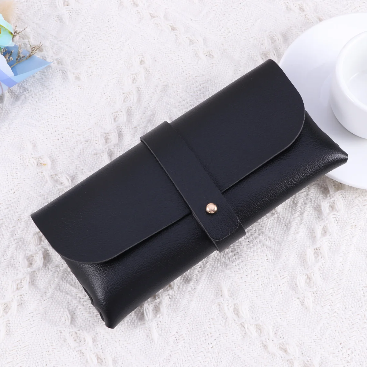 

Black PVC Glasses Case Handmade Clamshell Buckle Slim Large Capacity Storage Carry for Glasses Cash Keys Cosmetics