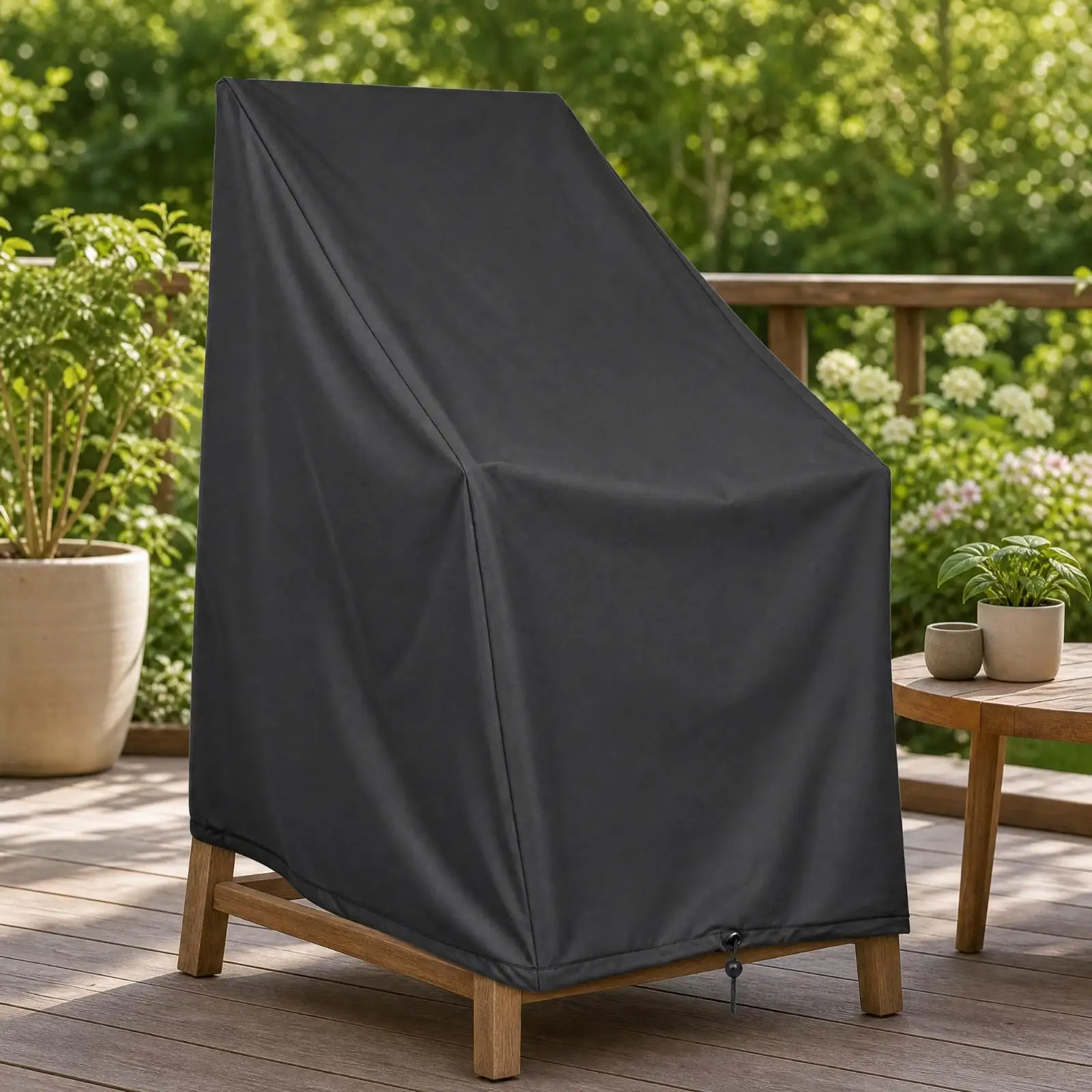 Sloped-Top Chair Cover Easy to Store Drawstring Black for Patio, Garden