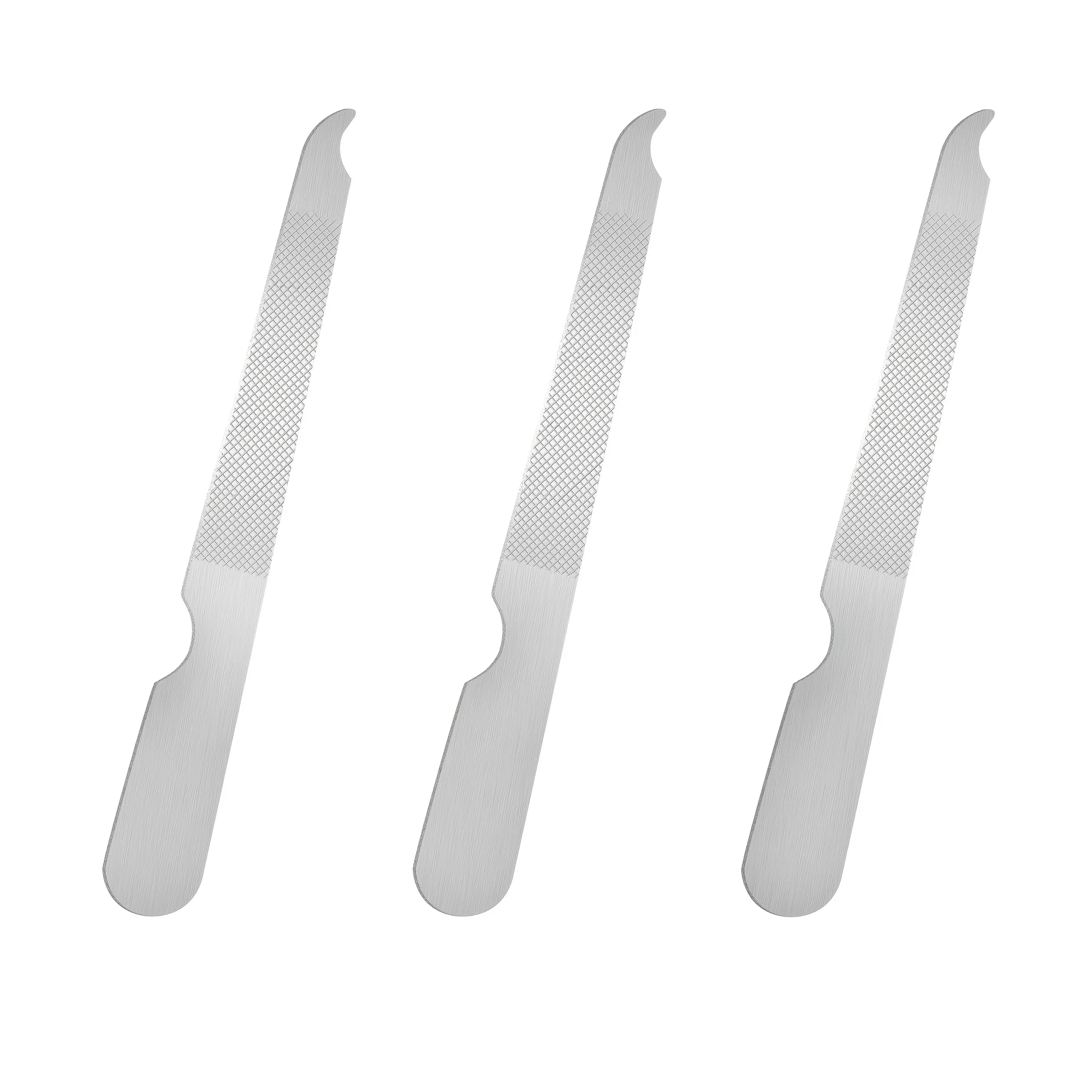 3 pieces of stainless steel nail files, metal single face nail files with curved and sharp tips