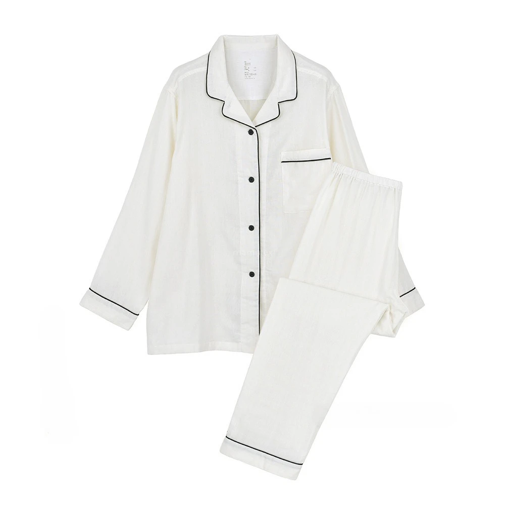 Unprinted Original Double Layer Class A Pure Cotton Pajama Set  Men Women Skin Friendly Soft Gauze Lounge Pants Spring  Autumn