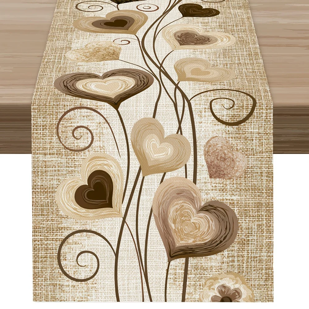 1pc Rustic Heart Swirl Table Runner Warm Neutral Tone Farmhouse Dining Table Decor for Kitchen Dining Room Home