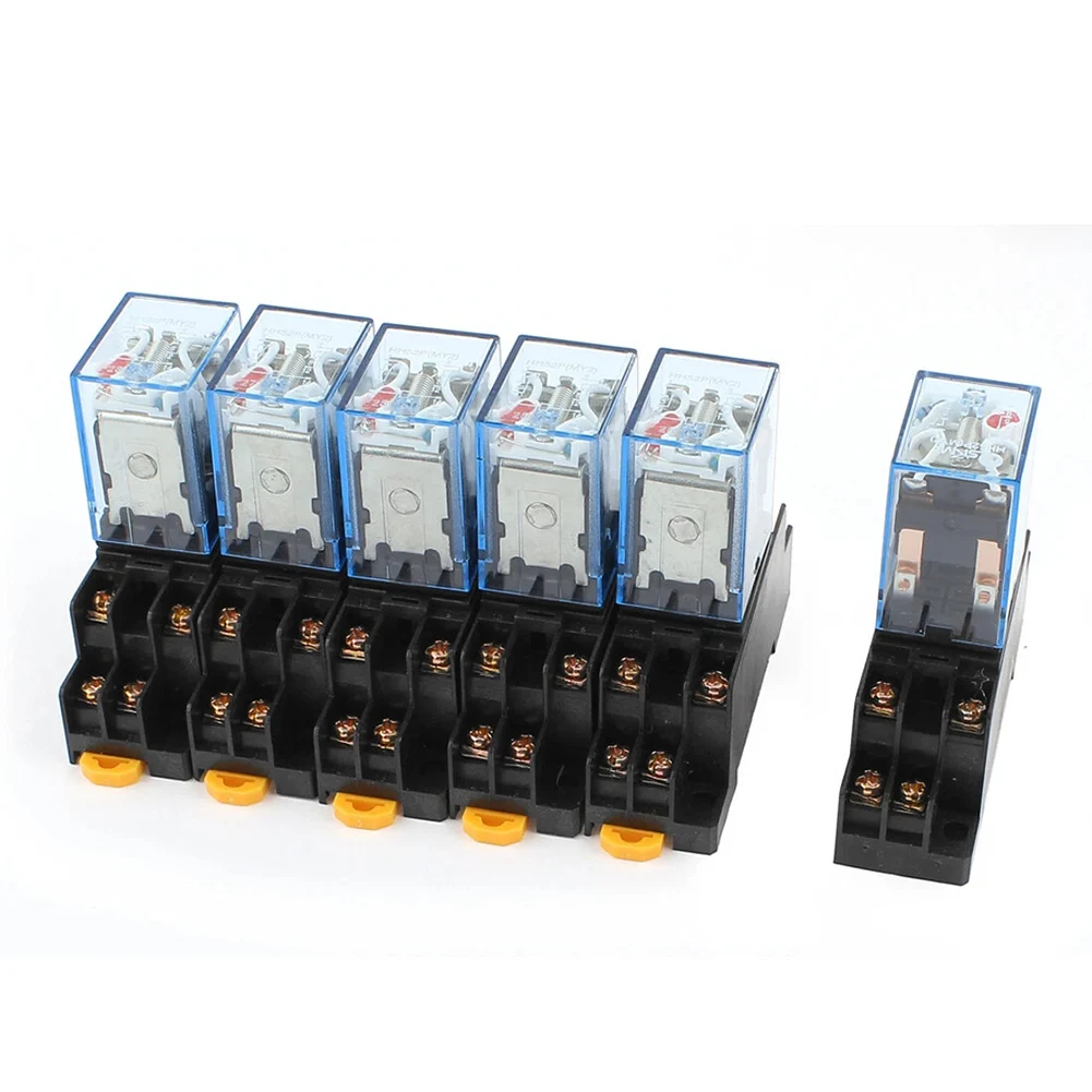 

6pcs Power Relays AC110/120V 5A Coil Double-Pole Double-Throw With Sockets 8Pins DPDT 35mm DIN Rail Electromagnetic Power Relay