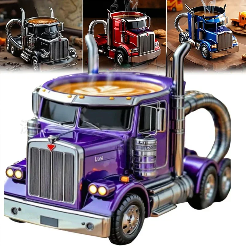 NEW Durable Truck Coffee Mug Semi Truck Coffee Cup Handcrafted Semi-trailer Shaped Semi-Truck Coffee Mugs for Men Women