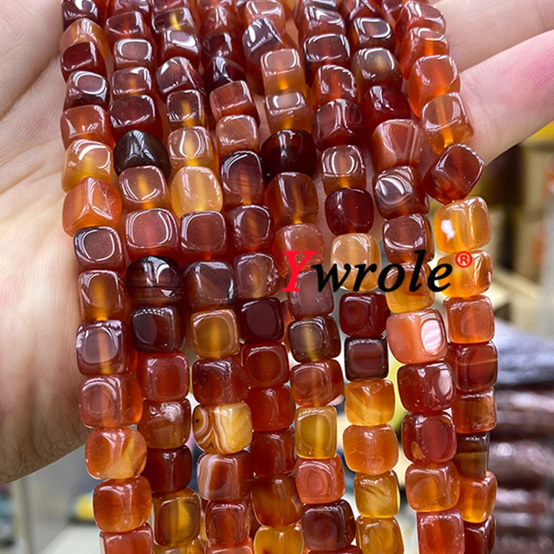 Natural Stone Square Dragon Veins Red Agates 7-8MM Cube Loose Spacer Beads for Jewelry Making Diy Bracelet Charms Accessories