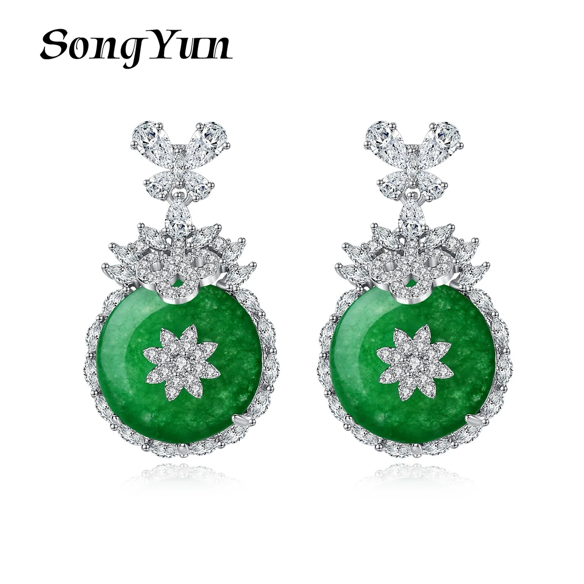 

SongYun Jewelry Manufacturer MHT Green Chalcedony Earrings Retro Fashion Earrings For Ladies Stud Temperament