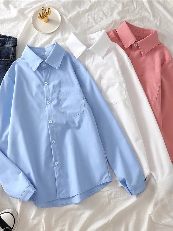 Loose White Long Sleeve Shirt Women Korean Style Casual Top