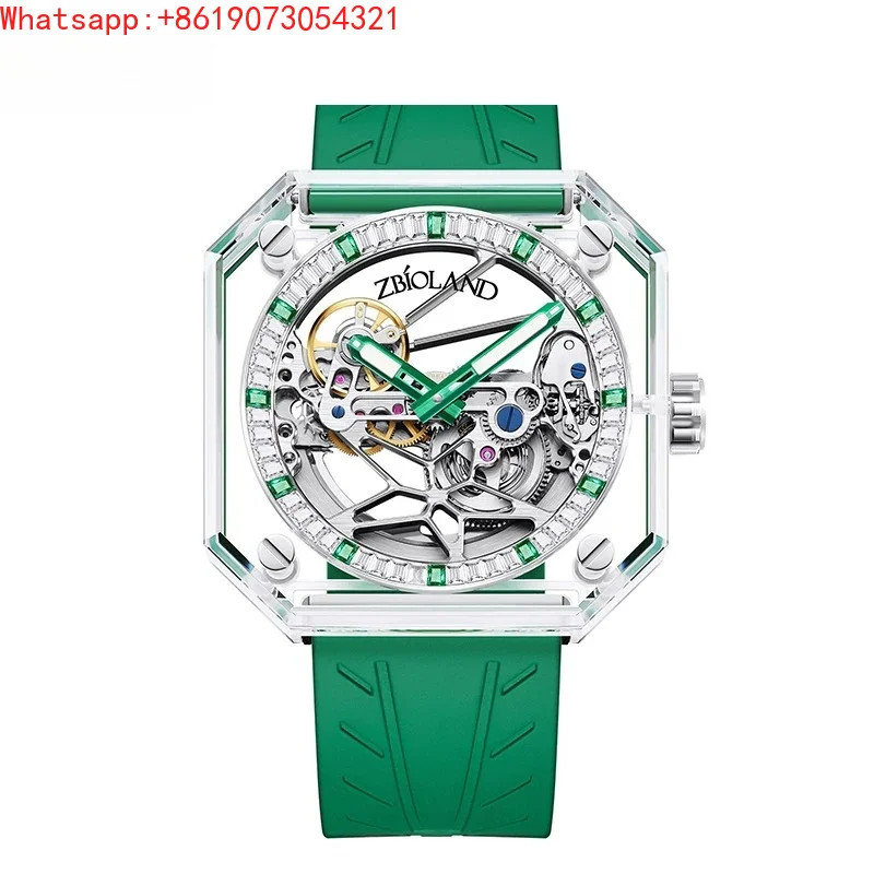 The Great Qin Empire ZBIOLAND-ZBL1066 Fully Transparent Crystal Mechanical Watch Diamond Dial Light Luxury Hollow Watch