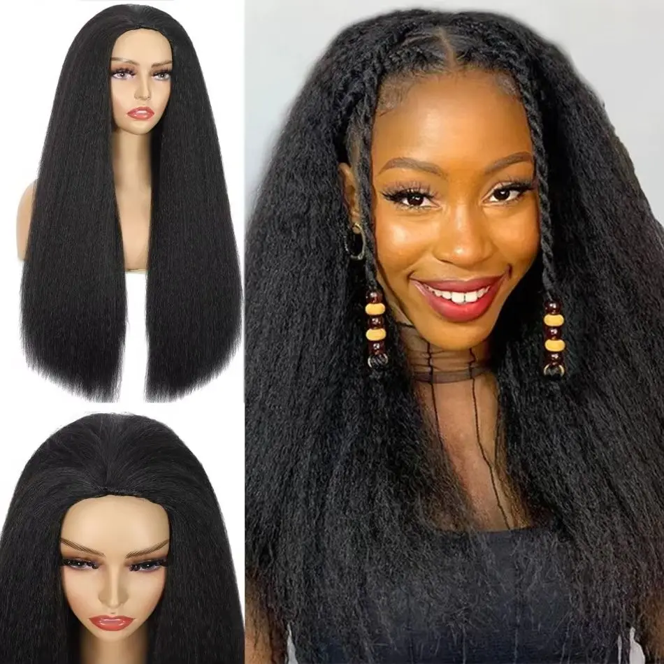 

Kinky Straight Half Wig Human Hair Glueless Wigs Human Hair 3 In 1 Half Wig Drawstring Seamless Wig For Black Women 18 38inches