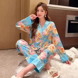 High Quality Flower Printing Pj Sets for Women Thin Two-piece Suit Women Pajama Niche Design Sense Loungewear Women Set