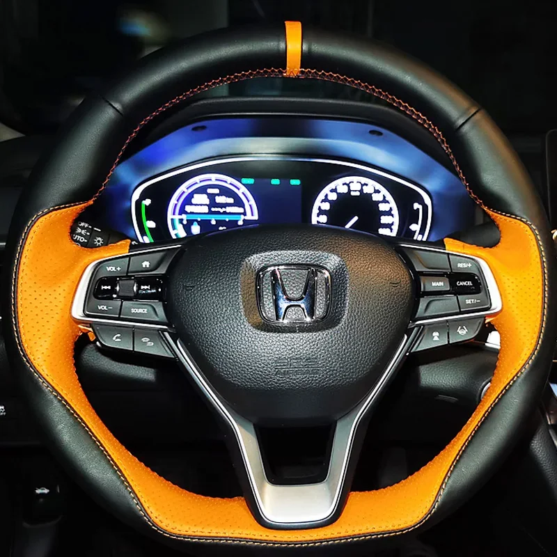 for Honda Accord 10 2018 2019 2020 2021 Full Coverage Sports style Steering Wheel Cover  Insight 2019 Braid Suede&red Interior view 3