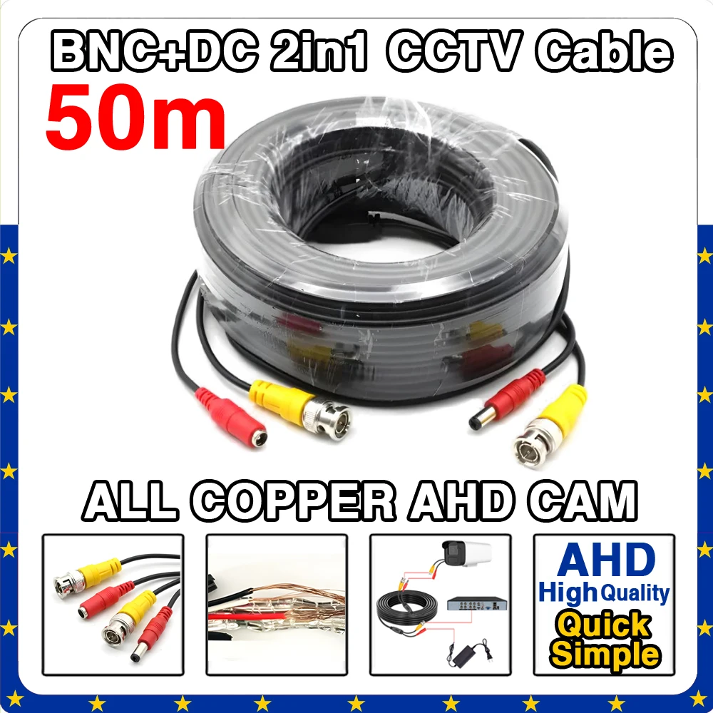 1m = 0.14 $ BNC DC 2 trong 1 cáp nguồn video dây nối hoàn thiện máy ảnh AHD CCTV 50m Độ dài vượt quá 50m Lá nhôm cao cấp