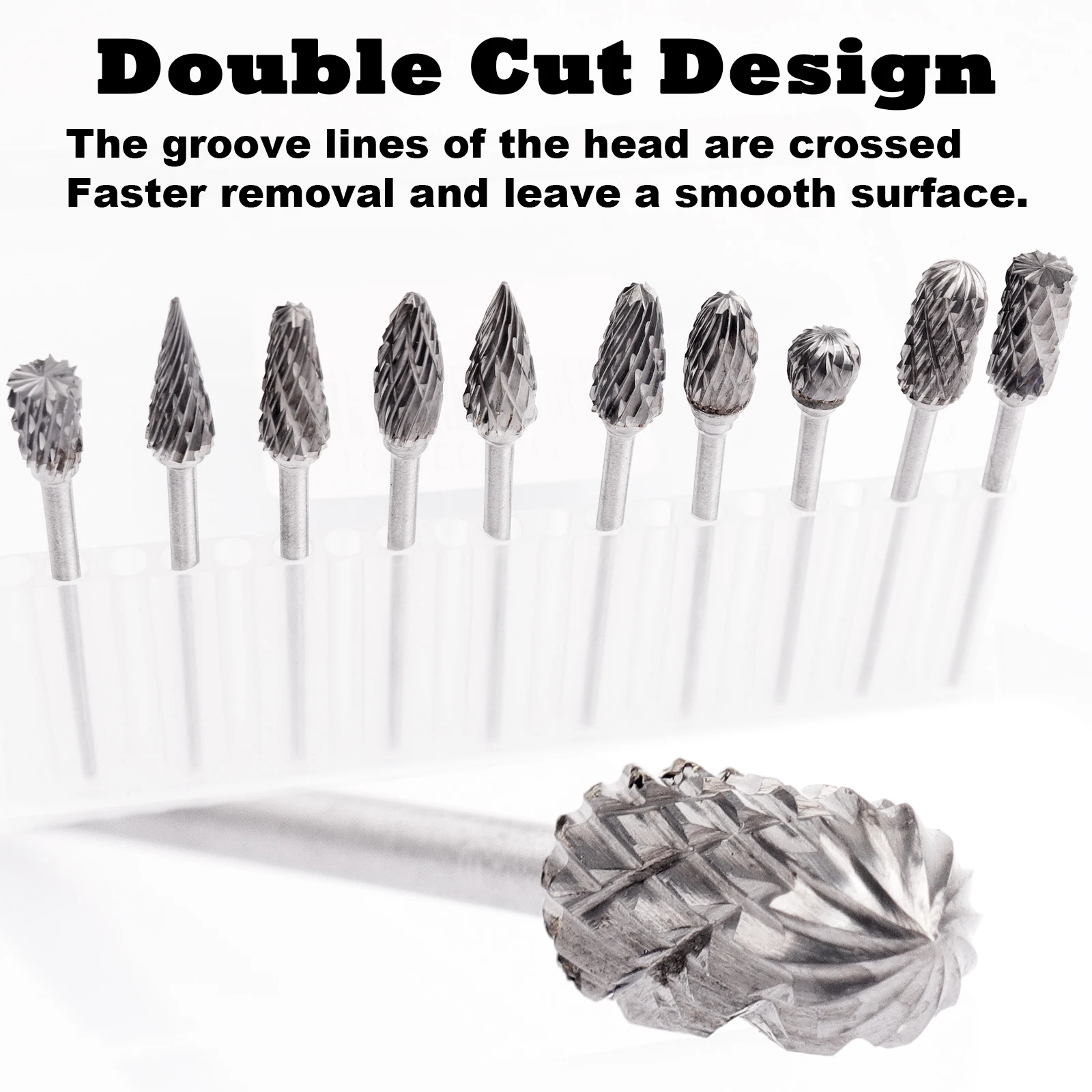 

10 Pcs Carbide Burr Set 2.35mm Shank Rotary Tools Rasp Drill File for Metal Wood Stone Steel Grinding Carving Cutting Engraving