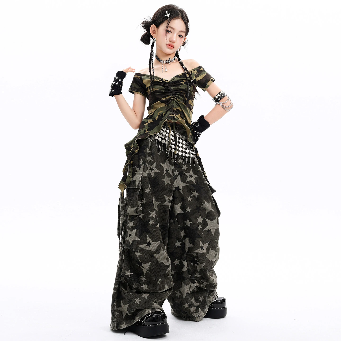 costume-da-ballo-jazz-kpop-per-ragazze-abbigliamento-mimetico-top-corto-e-pantaloni-larghi-abbigliamento-hip-hop-per-bambini-costume-da-spettacolo-bl19566