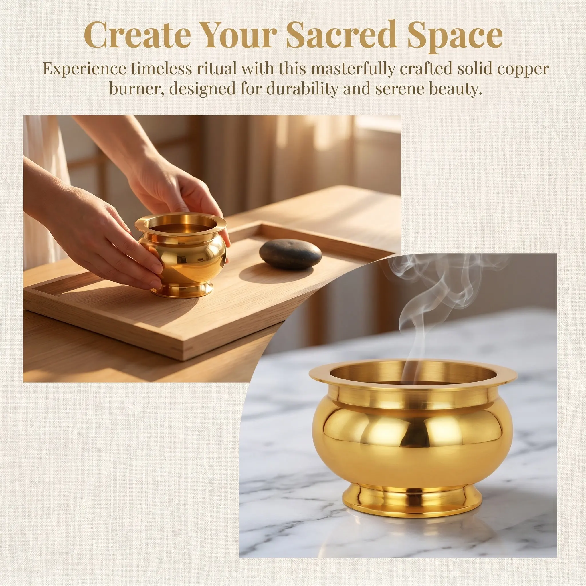 1Pcs Solid Copper Incense Burner Round Shape Delicate Handcrafted Censer for Daily Decor Temple Use Corrosion Resistant Smooth