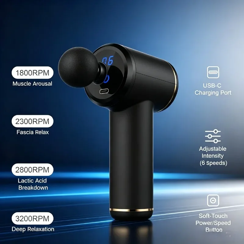 Masseur à percussion compact et portable, appareil de thérapie par vibration multi-angles pour tissus profonds, outil de soulagement musculaire portable pour le cou, le dos, la taille, les mollets et l'amélioration des douleurs corporelles.