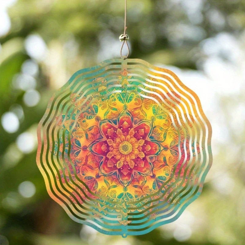 CIFBUY Metal Wind Spinner Colorful Mandala Art for Garden Patio Balcony Decor Outdoor Yard Ornament Spinning Kinetic Sculpture