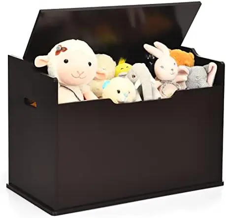 

Wooden Toy Chest, Wide Toy Box Chest with Bench Seat, Toy Trunk Case with Finger-Pinch Prevention, Lift-Top Foot Seat for Tod