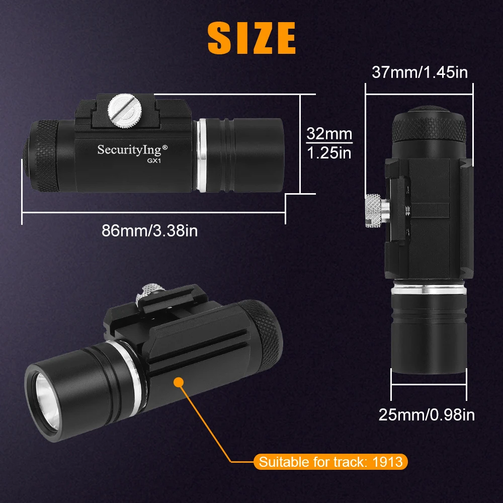 Mini Gun Light Laser Combo Tactical Flashlight 320LM Rail Mounted Weapon Light for Picatinny MIL-STD-1913 with CR123A Battery