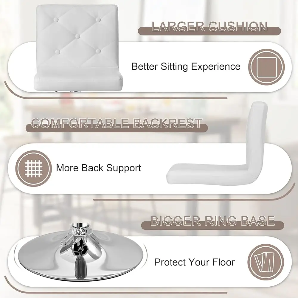 Bar Stools Set Of 2, Modern Pu Leather Adjustable Bar Stools With Back, 360° Swivel Bar Height Stools For Kitchen Counter