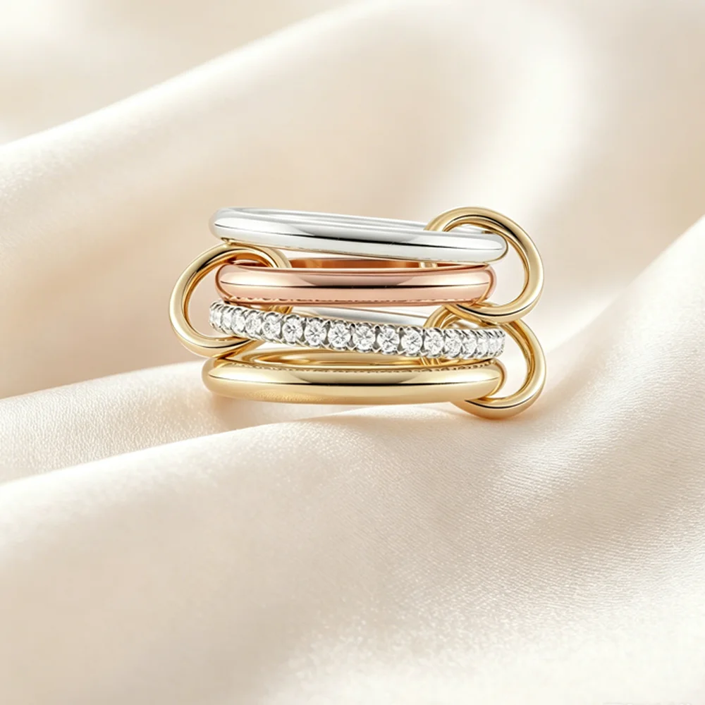 New Three Colour Stacking Finger Ring Paved Bling CZ Cubic Zirconia For Women Party Bar Wedding Eternity Charm Jewelry