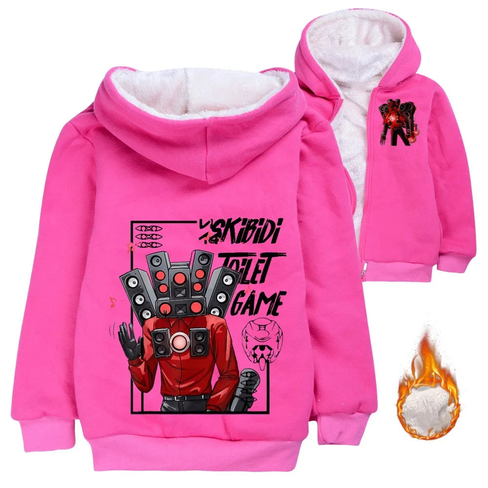 Skibidi Toilet Fleece Jacket Boy Hoodie Children's Clothing Girl Hooded Warm Jacket Zipper Windbreaker Baby Children Jacket