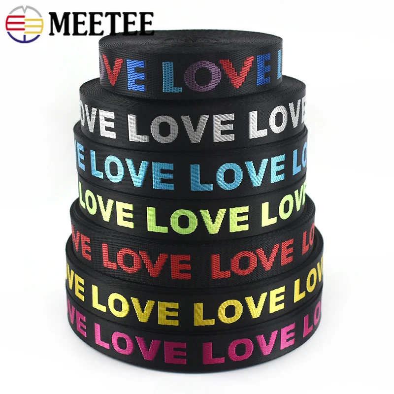 

5Yards Meetee 25/38mm LOVE Jacquard Nylon Webbing Ribbon Sewing Backpack Strap Clothes Bag Decor Belt Band Garment Accessories