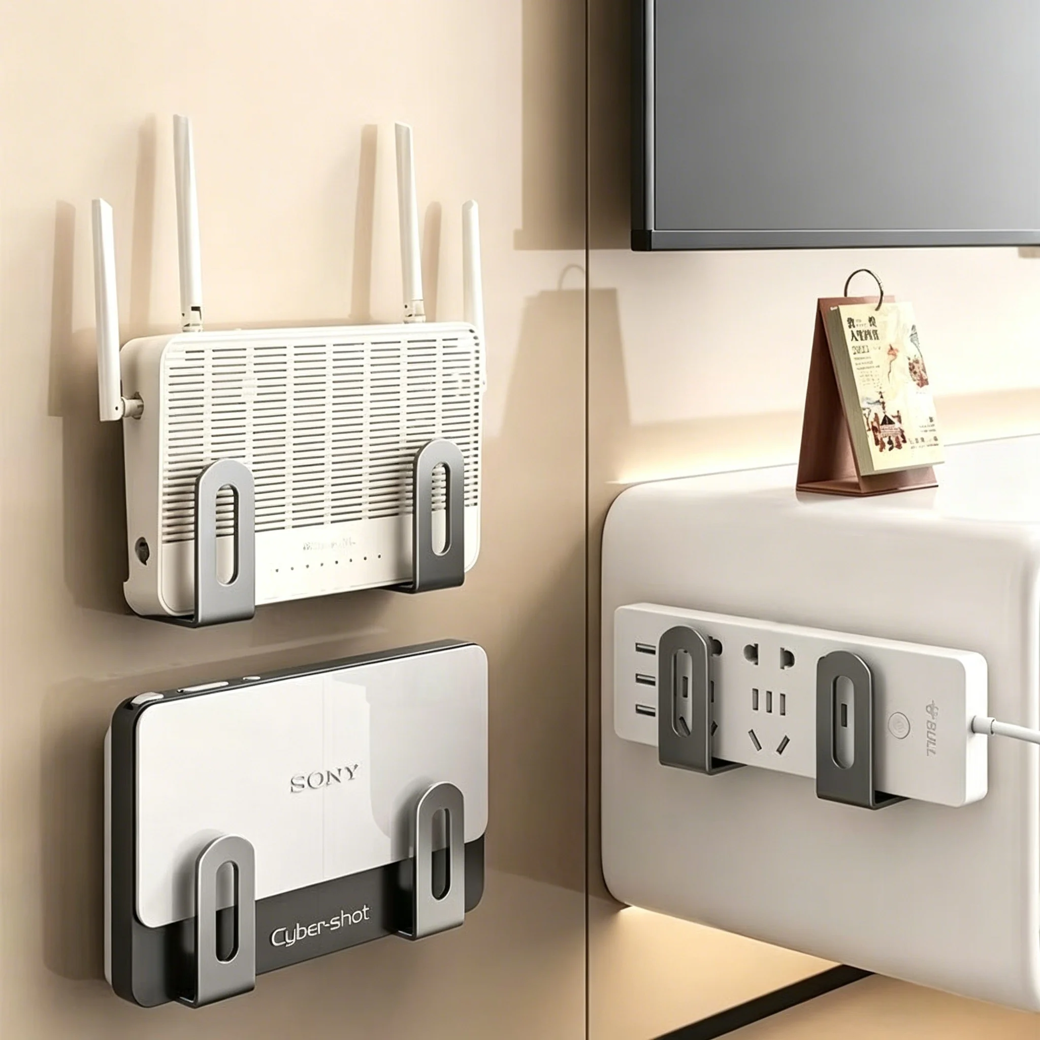 Wall Mounted Fixture Support Bracket 2Pcs Home Router Storage Rack Box Set‑Top Box WiFi Placement for WiFi Devices Living Room image 5