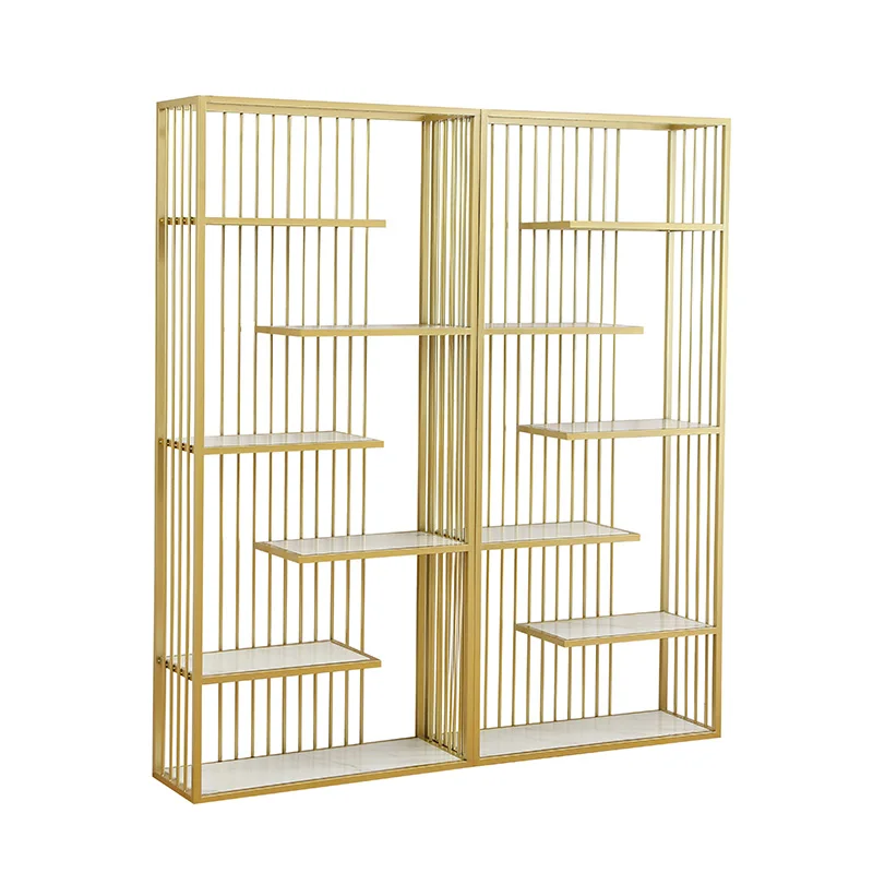 Nordic gold light luxury shelf floor bookshelf multi-layer storage rack office home partition rack