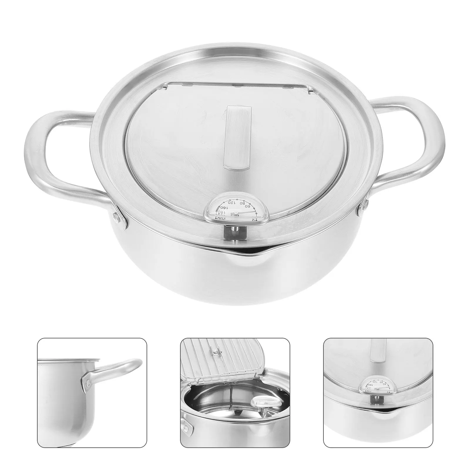 1Pcs Temperature Control Deep Fryer Pot Food Grade 304 Stainless Steel Frying Pan Household Cooking Oil Splash Resistant with