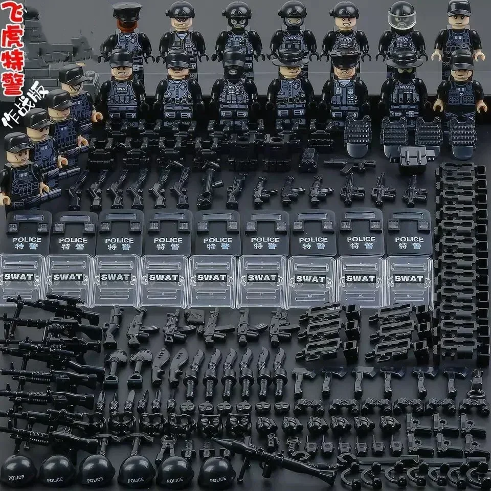 WW2 Military Special Forces Modern Soldier Police Dog MOC SWAT City Car Military Weapons Figures Building Blocks Mini Toys PUBG