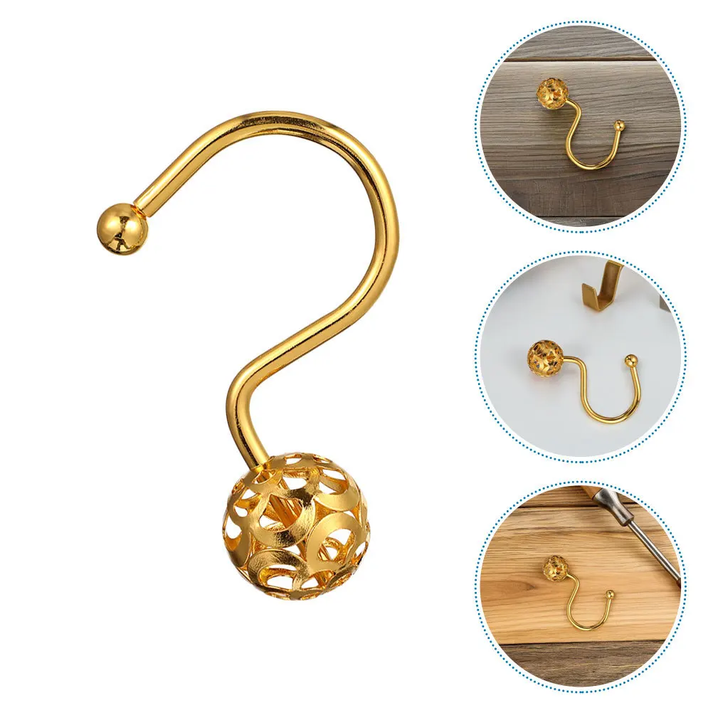 

24Pcs Metal Shower Curtain Hooks Golden Finish Decorative Rings with Rolling Balls for Easy Glide Bathroom Shower Rods Curtains