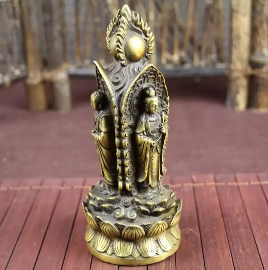Copper Statue Living Room Office Decoration Ornaments Lotus Sanbao Buddha Bronze