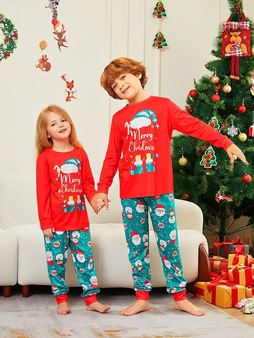 Merry Christmas Print Kids Pajamas Set Baby Boys Girls 2 Pieces Suit Cute Soft Sleepwear Children\'s Clothing 6M-14Y Xmas Look