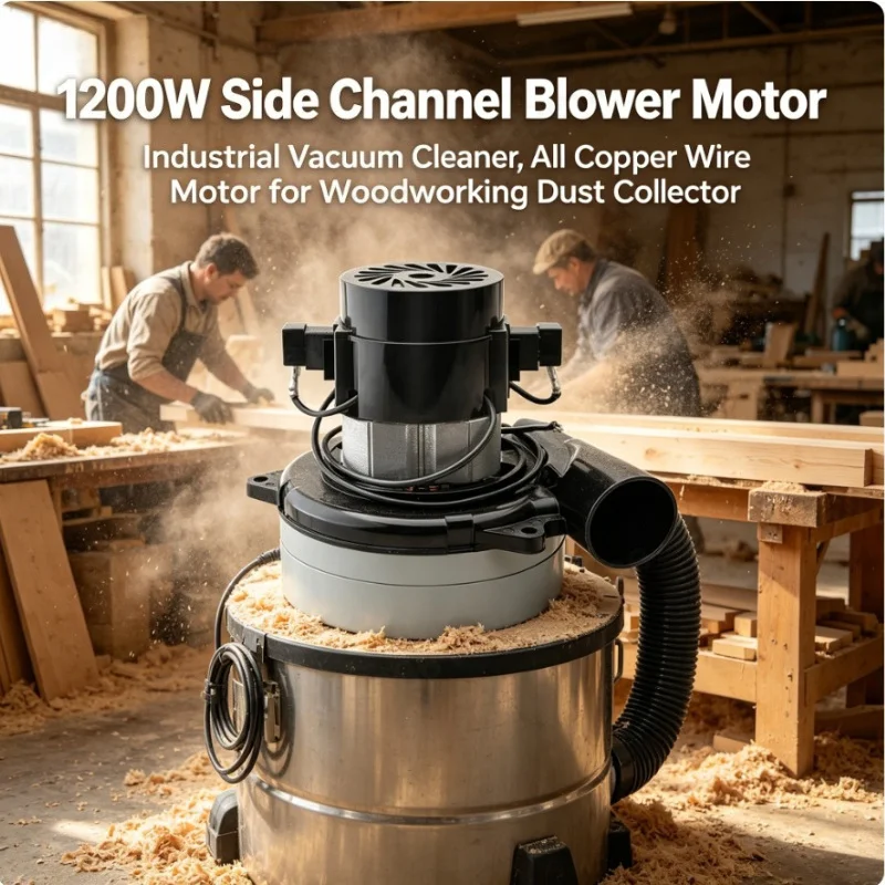 1200W Side Channel Blower Motor Industrial Vacuum Cleaner All Copper Wire Motor for Woodworking Dust Collector
