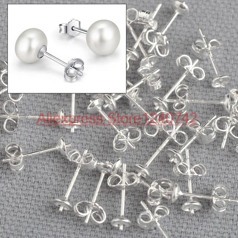 High Quality 100PCS /Lot 925 Sterling Silver DIY Jewelry Findings Ear Pin Pairs Stud Earrings With 925 BACK STOPPERS