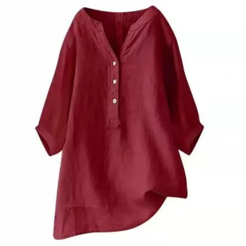 

Summer 20254 Loose plus Size Women's Clothing Front Short Back Long Cotton Linen Mid-Length Comfortable Thin Shirt