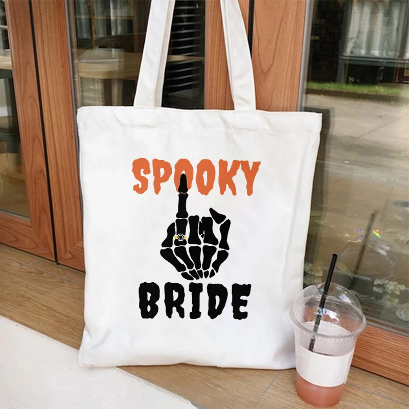 Spooky Halloween Bachelorette Party Handbag Girls Wedding Shopping Bags Skeleton Graphic Tote Bag Team Bride EVJF Shoulder Bag