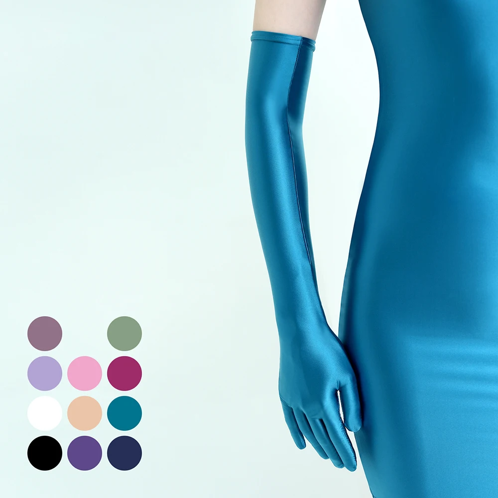 Gants unisexes en Spandex lisse et soyeux, très extensibles, Extra-longs, Protection solaire, multicolores, pour sport d'équitation, cérémonie