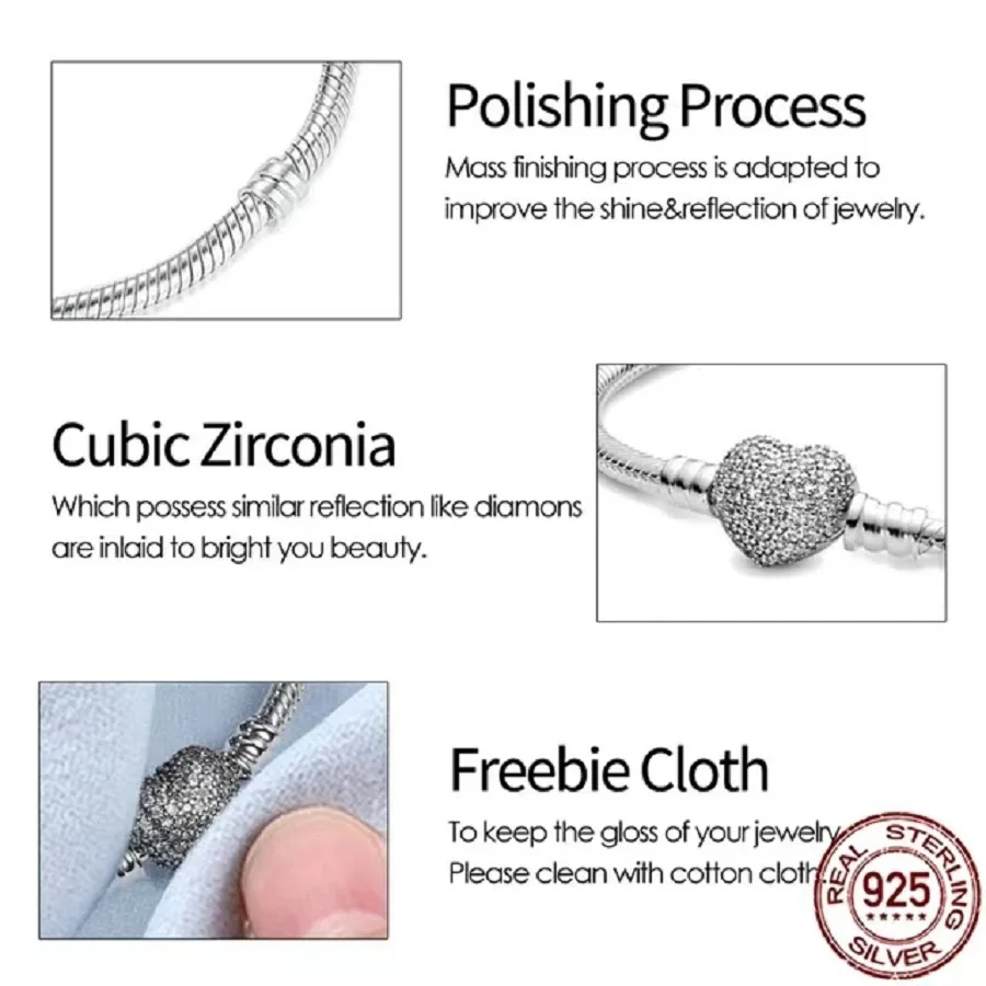 Hot selling S925 sterling silver heart-shaped crown snake bone bracelet, suitable for Pandora bracelets, women's fashion jewelry