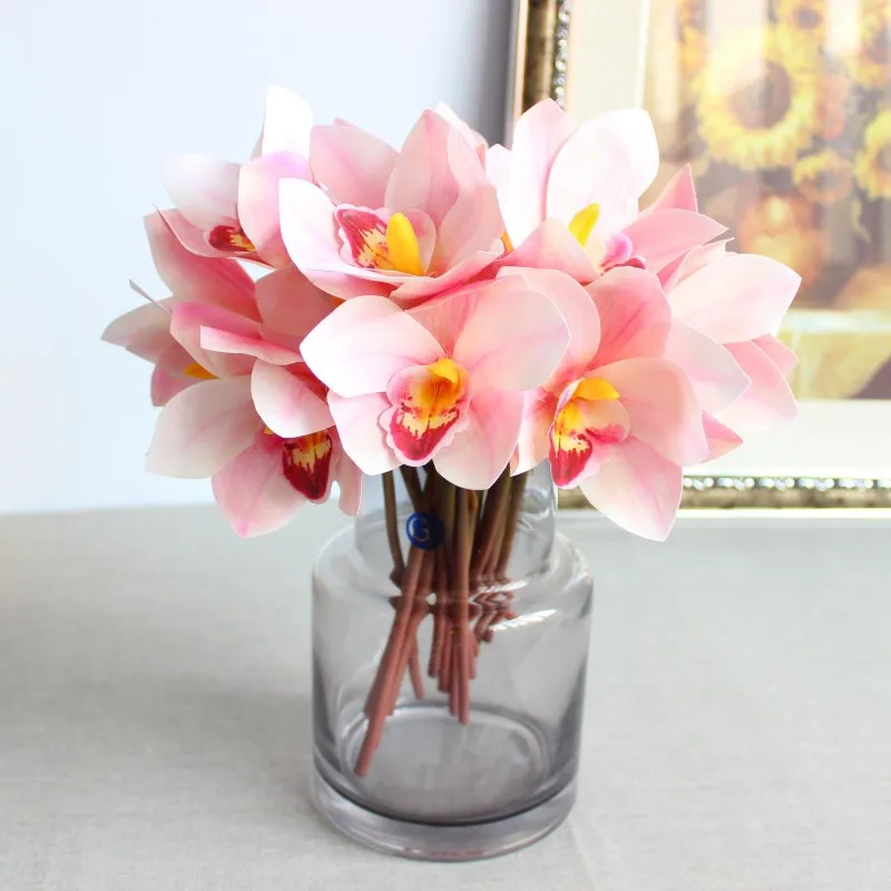 

15/20/25/30/35pcs Artificial Flower Bouquet of Cymbidium Orchid Hand-tied Bouquet for Centerpieces Living Room Party Decoration