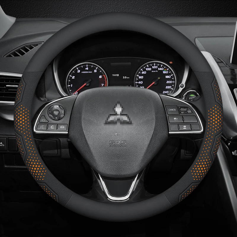 For Mitsubishi Outlander L200 Lancer EX Asx Pajero RALLIART Delica Carbon fiber Suede Car Steering Wheel Cover Auto Accessories