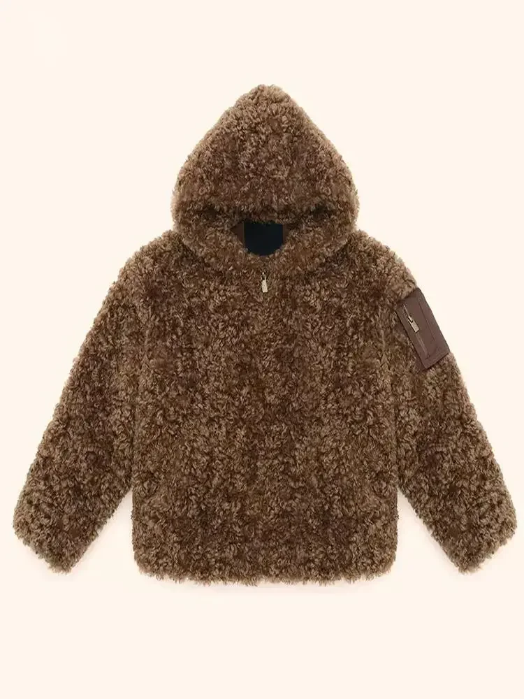 ผู้หญิง Faux FUR Hooded หลวมเสื้อแจ็คเก็ตเกาหลีออกแบบผ้าฝ้ายเบาะเรียงราย Abrigos Casual Zipper แขนยาว Chamarras