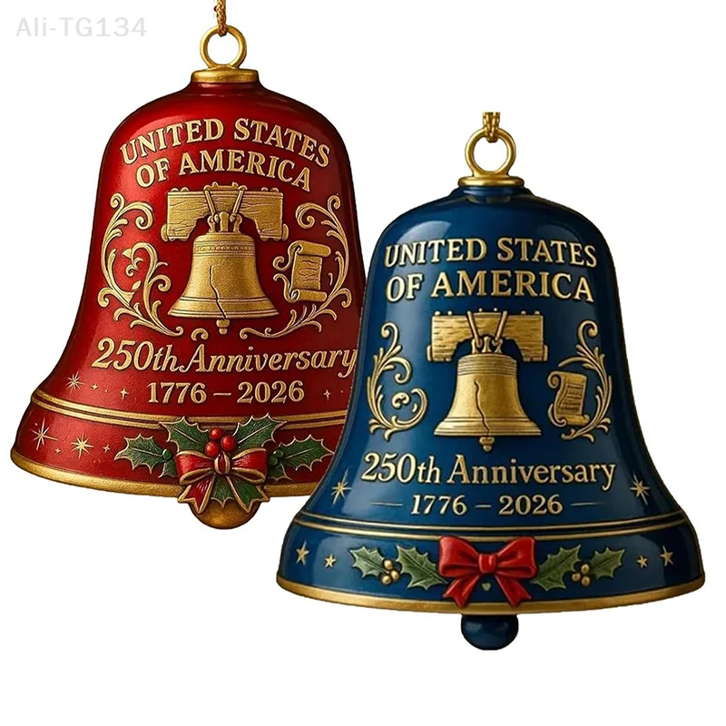 

USA 250th Anniversary Bell Ornament - 3D Red & Gold Commemorative Hanging Decor, Elegant Doorbell For Patriotic HolidaysSHIDWJ